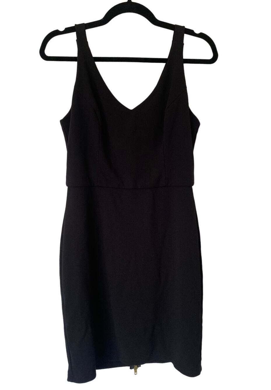 Bebe Black V Neck Gold Zip Dress Size 10 LBD Party Night Out Concert Club